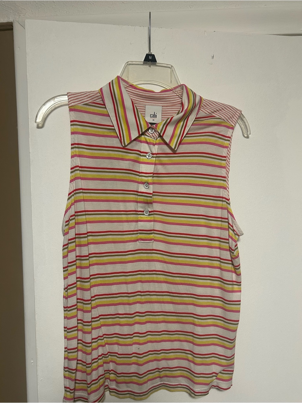 CAbi Striped Sleeveless Polo Tank - Pink, Yellow, Cream